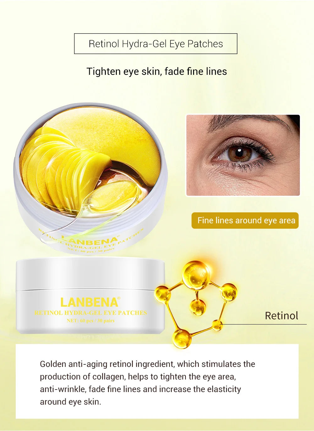 LANBENA™ Patchs au Collagène naturel anti-cernes et anti-fatigue oculaire