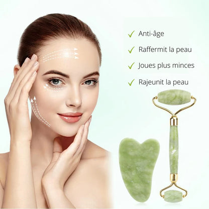 Rouleau de Jade et Pierre de Gua Sha - Massage du Visage et du Corps